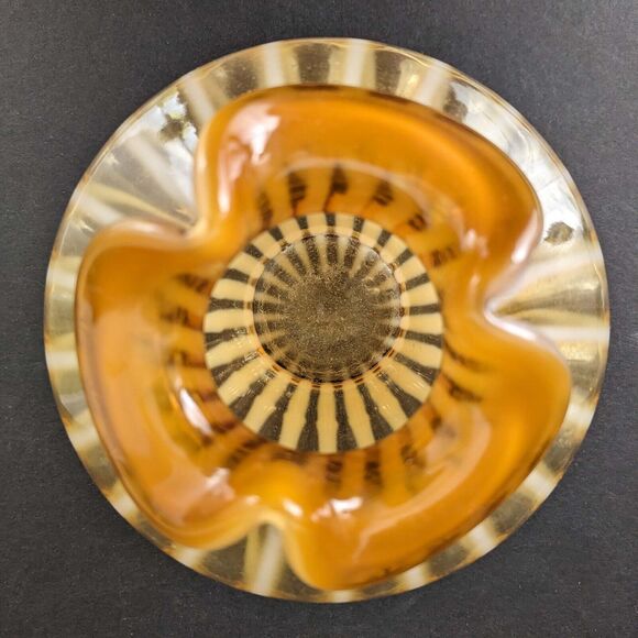 Fenton Amber Gold 5" Glass Vase White Opalescent Striped Art Glass - Picture 6 of 7